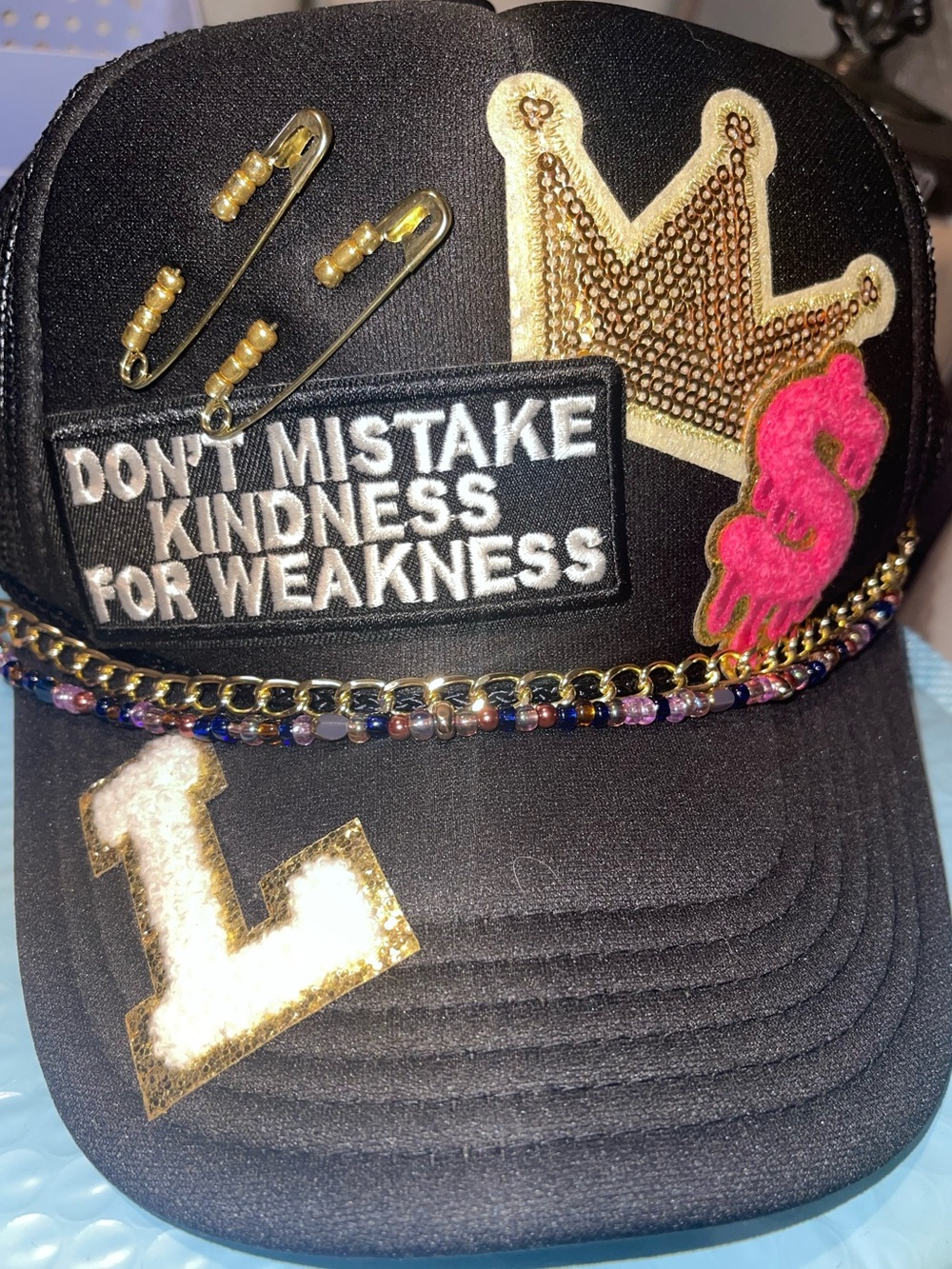 Handmade 10” Trucker Hat Chain Band Double Strand Gold & Purple (Band Only)